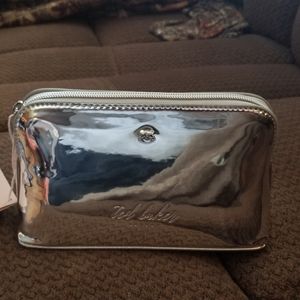 NWT shiny metallic silver cosmetic bag/purse